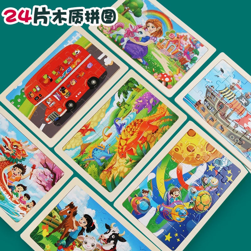 24 Children'S Wooden Cartoon Animal Dinosaur Plane Wooden Puzzle Boys And Girls Baby Early Education And Intelligence Toys - Image 2